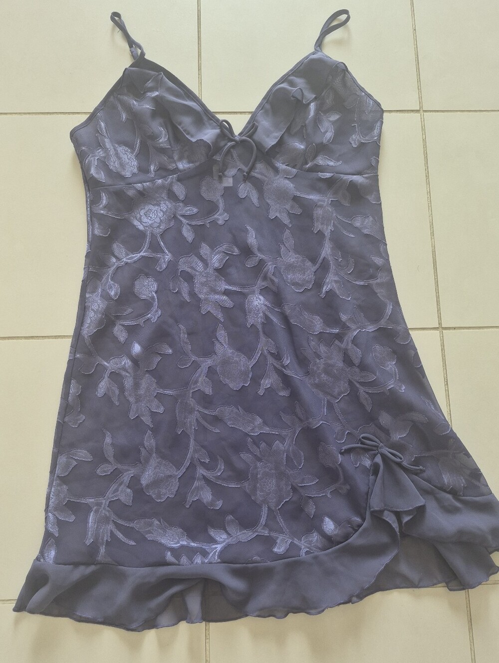 Blue Floral Satin Slip Dress